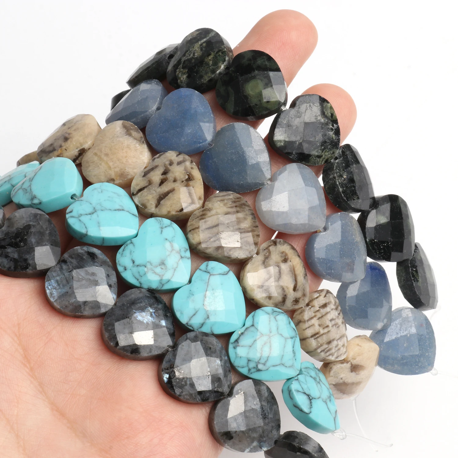 15x15mm Herz Große Facettierte Perlen Naturstein Tigerauge Quarz Opal Lose Perlen für Schmuck Machen DIY Armband Zubehör – Detail 9
