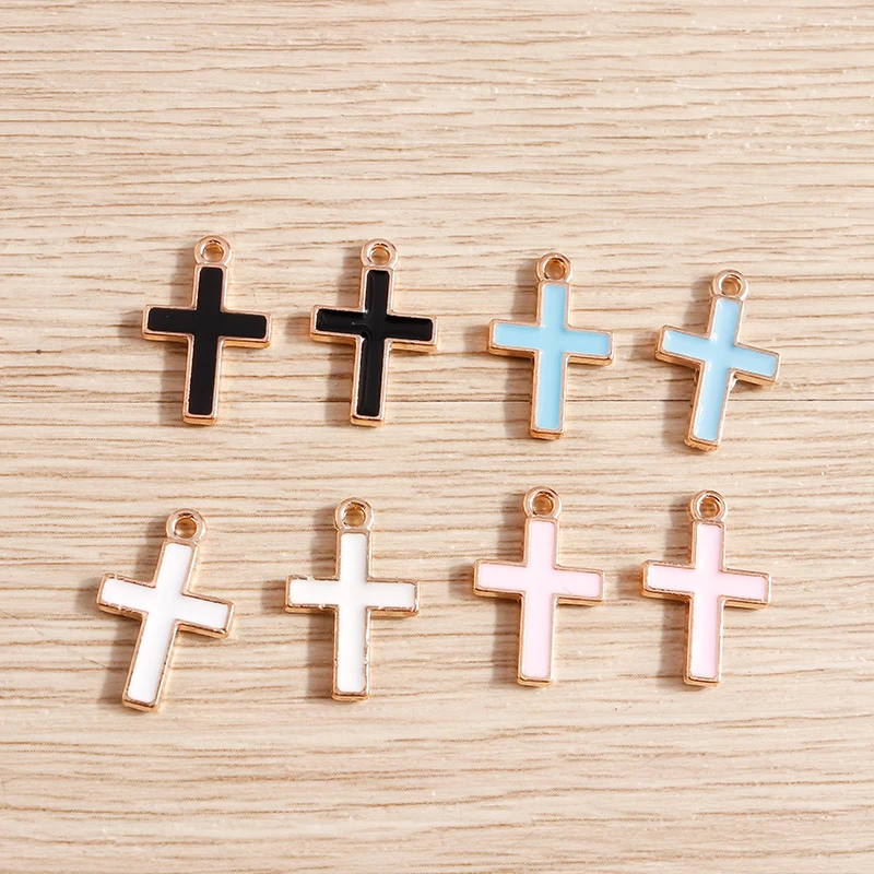 Tusember 10 Stück goldfarbene Emaille-Kreuzanhänger, christliche Kreuze, Anhänger für Armbänder, Halsketten, Ohrringe, handgefertigte DIY-Accessoires – Detail 9