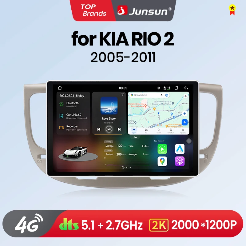 Junsun v3 plus 2k drahtloses Carplay Android Auto Auto intelligente Systeme für Kia Rio 2 2005-2011 Autoradio