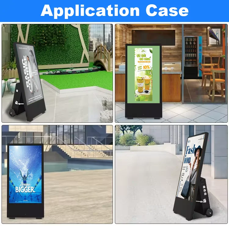 43인치 IP55 방수 디지털 포스터 접이식 휴대용 LCD 광고 화면 배터리 구동 야외 디지털 사이니지