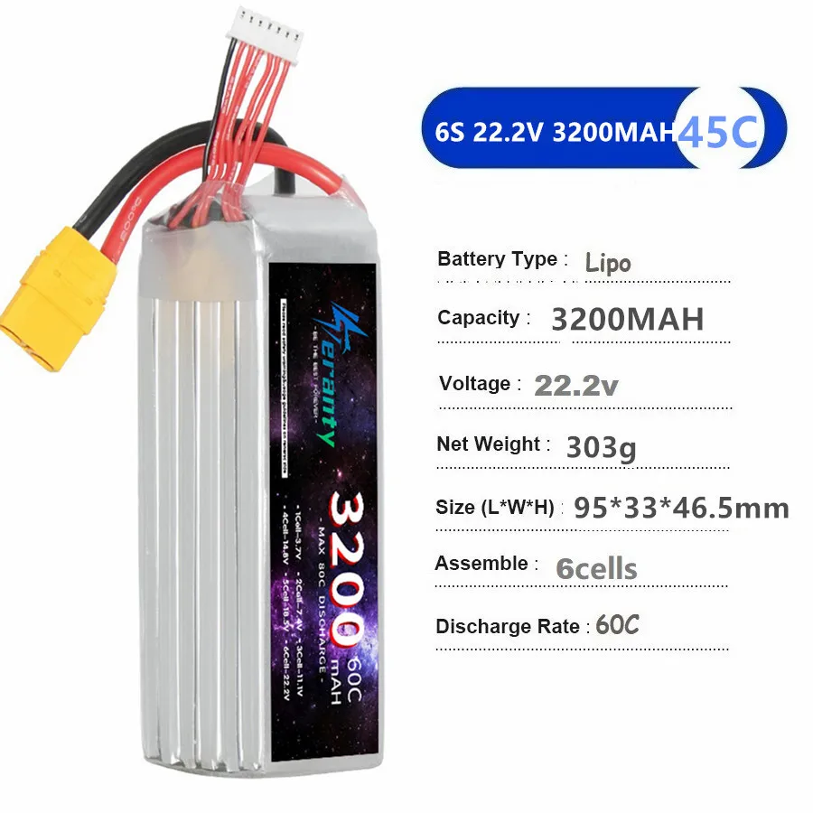 Batterie Lipo 7.4V 14.8V 22.2V 3200mAh pour Drone Jouet Enfant