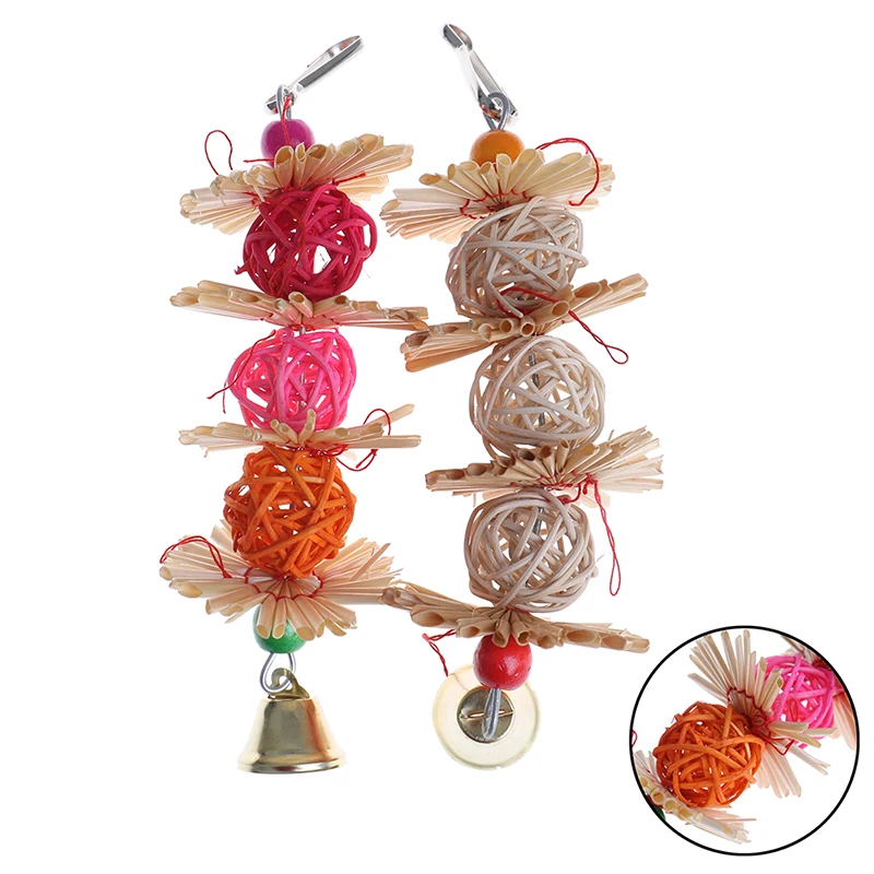 Parrot Toys Wood Birds Standing Chewing Rack Toys Bead Ball Heart Star Shape Parrot Toy Bird Accessories Supplies