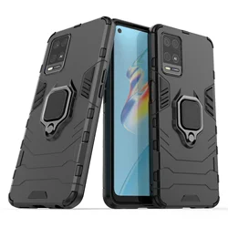Shockproof Ring Stand Back Phone Cover with 360° Protection and Enhanced Grip for OPPO A55S 5G (Black)