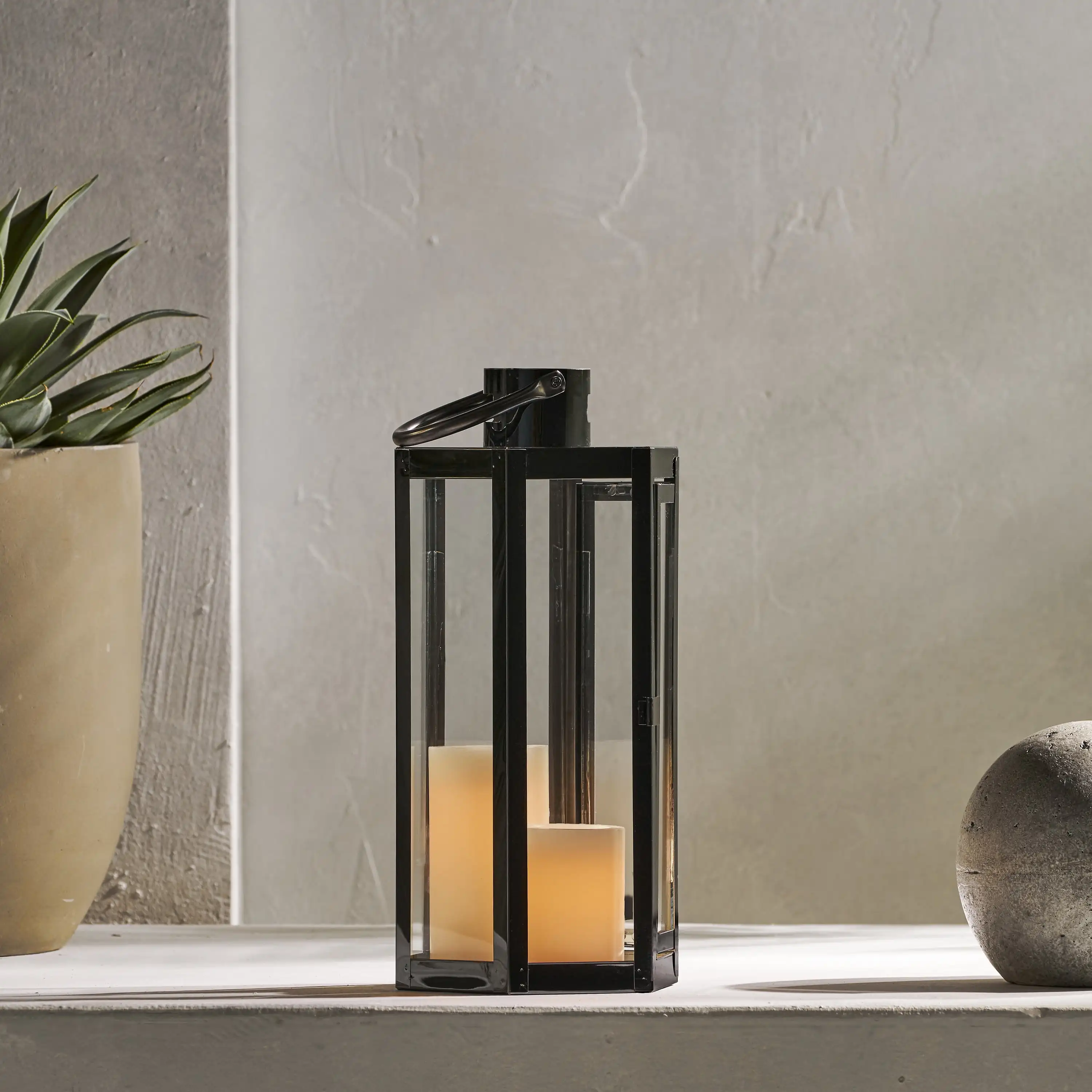 

Glass Material Requires No Assembly Stainless Steel Outdoor 16" Lantern Black
