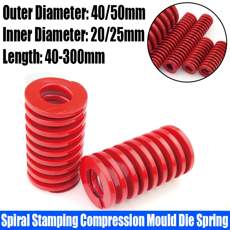 

1PCS Red Medium Load Spiral Stamping Compression Mould Die Spring Outer Diameter 40/50mm Inner Diameter 20/25mm L=40-300mm