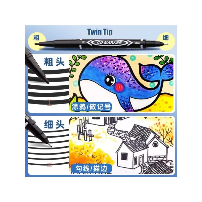 6/12 قطعة طرف مزدوج قلم تحديد دائم أسود/أزرق/أحمر...