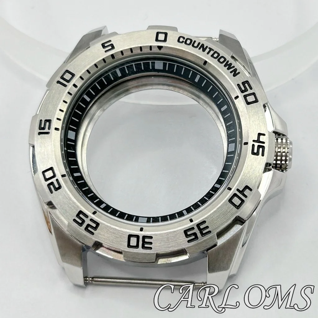 

44mm Silver Stainless steel Watch Case Mineral Glass Fit NH34 NH35 NH36 4R35 4R36 NH70 NH72 Automatic Movement