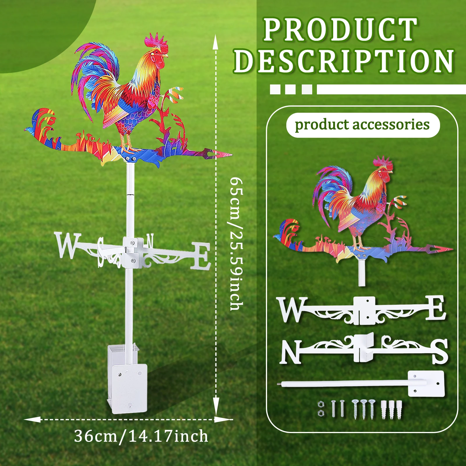Stainless Steel Rooster Wind Vane for Garden Decoration