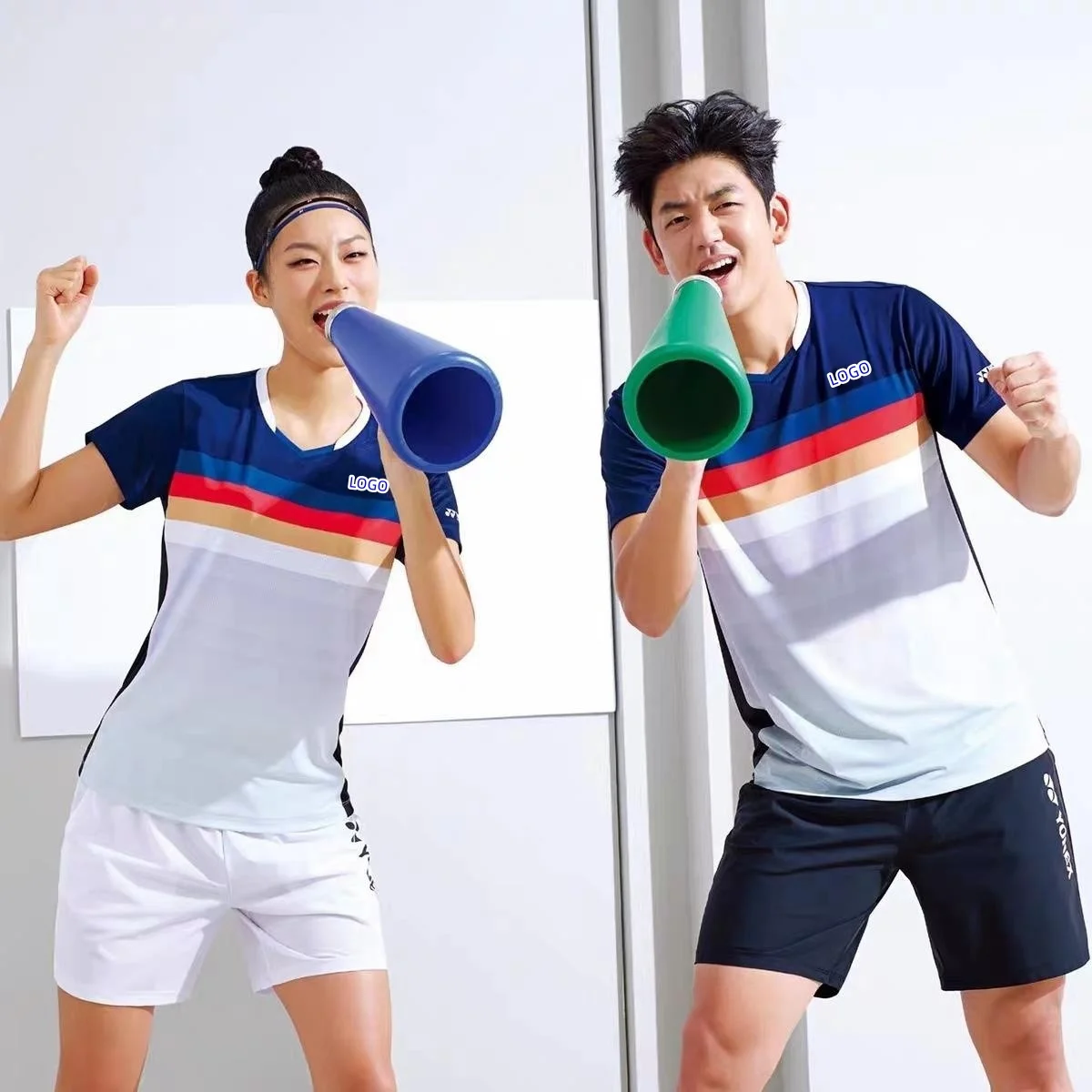 Custom YY badminton T-shirt men's and women's tennis wear half sleeve V-neck quick dry breathable can print LOGO