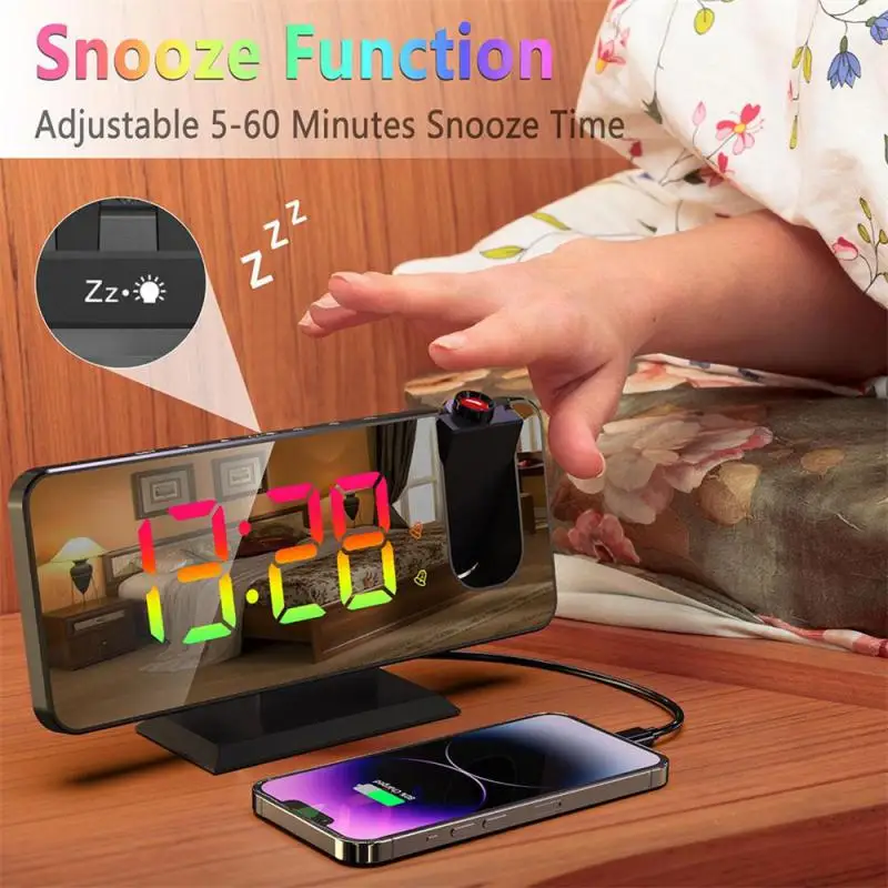 

Smart Electronic Clock RGB Color Gradient Projection Clock LED Large Screen Mirror Alarm Clock Electronic Table Decoration Clock