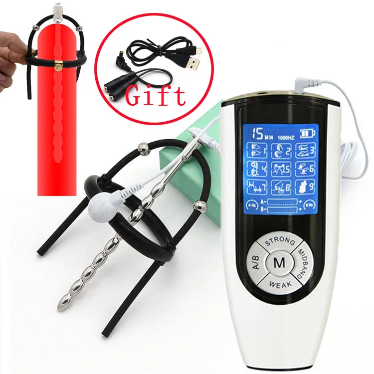 SM Electric Shock Metal Bead Urethral Sound Plug Dilator E-Stim Penis/Glans Ring Prostate Massager Male Gay Medical Sex Product electro sex toys electric sex toys penis rings