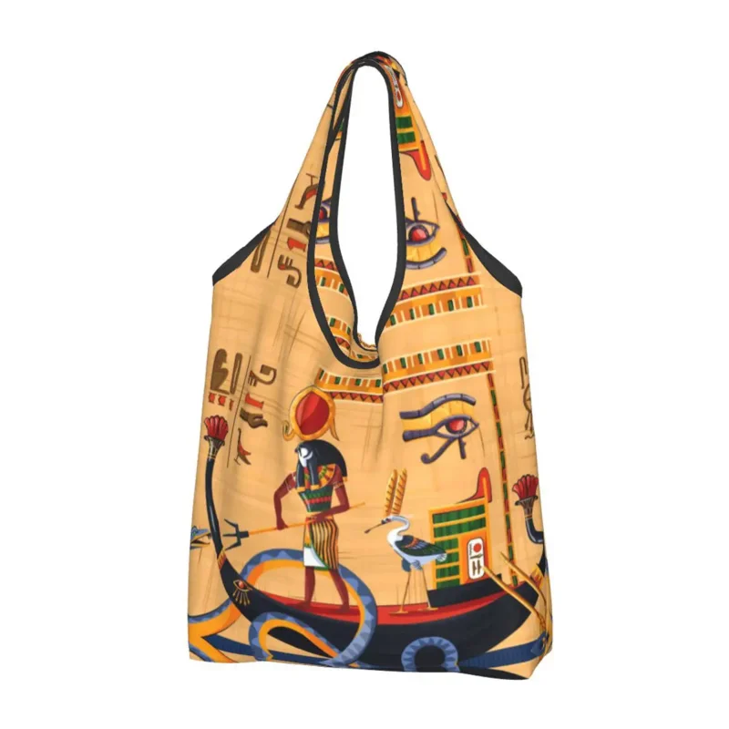 

Funny Ancient Egypt Hieroglyphics Shopping Tote Bags Portable Egyptian Culture Groceries Shopper Shoulder Bag