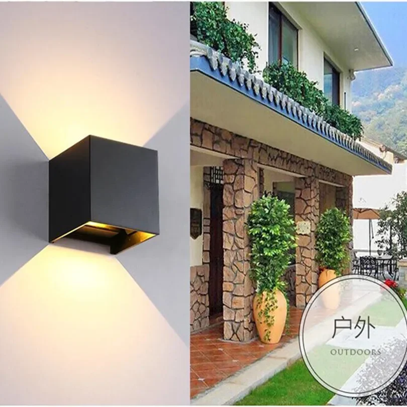12W Dimmable COB Modern Brief Cube Adjustable Surface Mounted LED Wall Lamp Outdoor Waterproof Light Garden Sconce