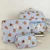 Cute Bear Flower Quilting Cotton Makeup Bag Women Zipper Cosmetic Organizer Female Cloth Handbag Toiletry Case for Girls 1