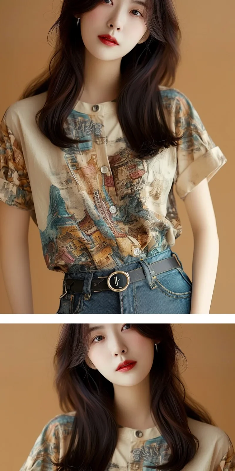 Chiffon Women's Shirt Summer Prints Vintage Blouses Loose Fit Short Sleeve Women Tops Fashion O-necks Clothing 2024 Korean