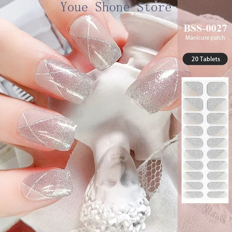 French White Transparent Semi Curing Gel Nail Strip Adhesive Waterproof Long-acting Full Set of Gel Nail Sticker for UV Lamp 3