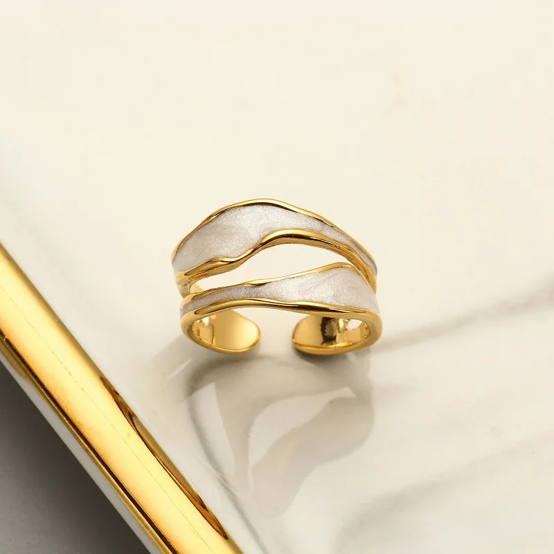 Gold Color Rings Double Oil Drip Open Rings for Women Irregular Adjustable Finger Ring Wedding Jewelry