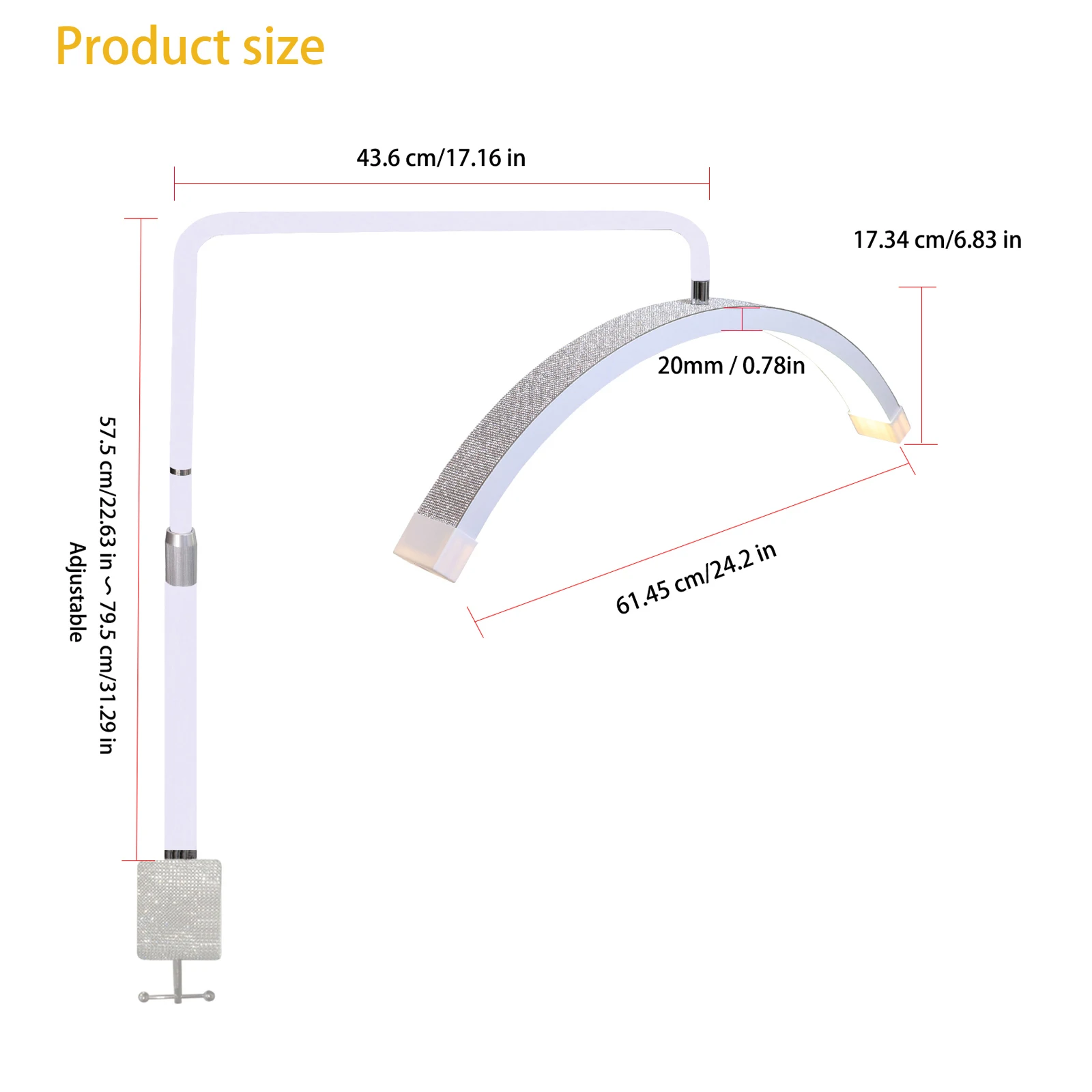 FOSOTO 40W LED Halbmondförmige Lampe mit Metallhalterung und Befestigungsclip, Tischleuchte für Tattoo- und Schönheitssalons – Detail 5