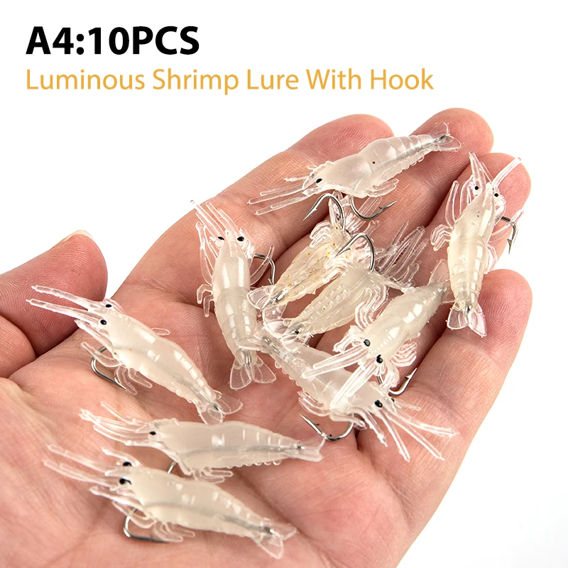 

10Pcs 4cm Artificial Soft Shrimp Lure Worm For Fishing Bait Hook Crankbait Lures 2 different colors