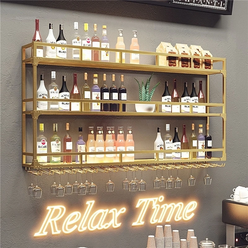 Nordic Wrought Iron Wine Rack Bar Wall Hanging Display Cabinet Minimalist Creative Home Background Wall Decoration Wine Cabinets