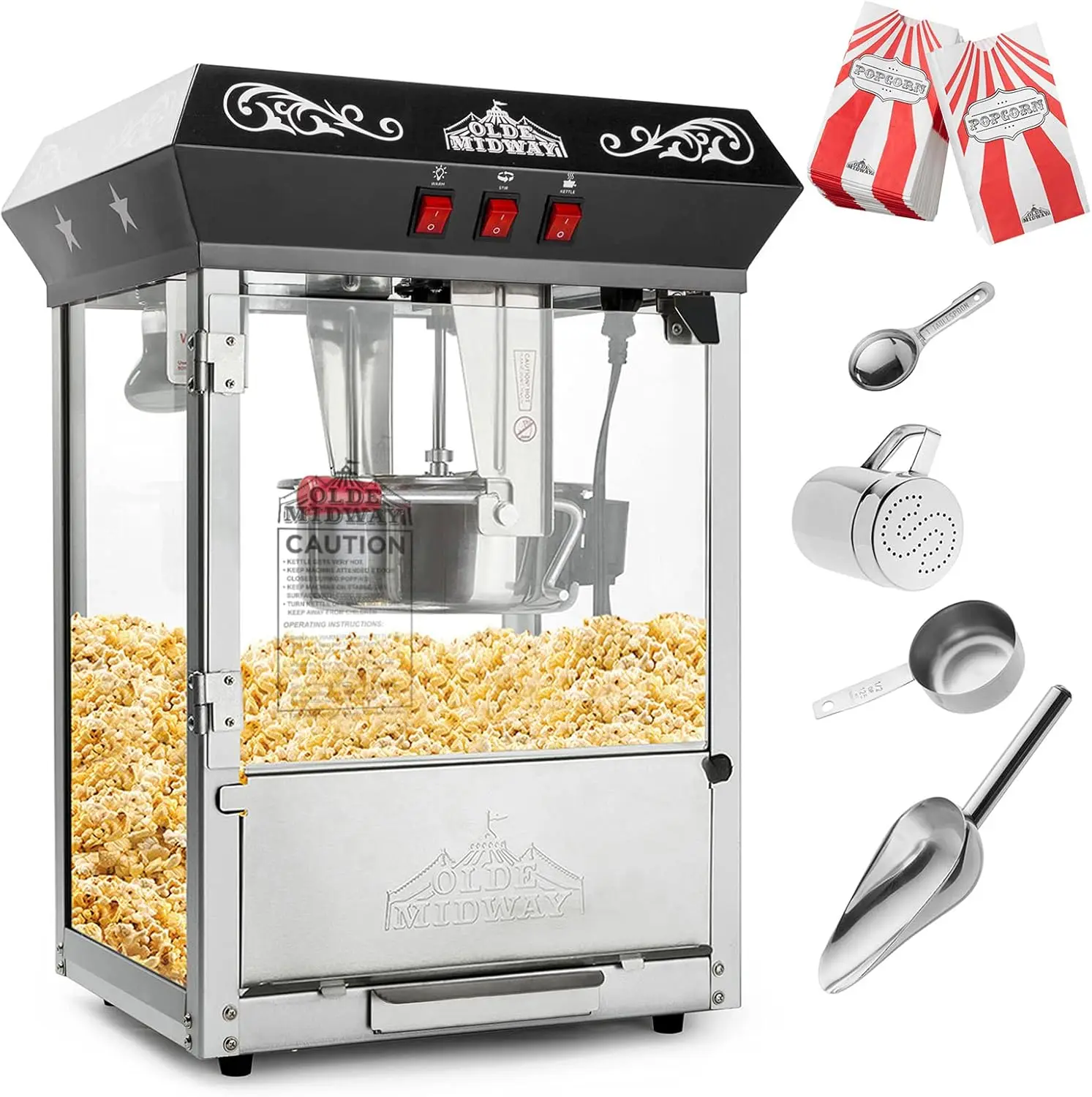 Midway Bar Style Popcorn Machine Maker Popper with 10-Ounce Kettle-Black