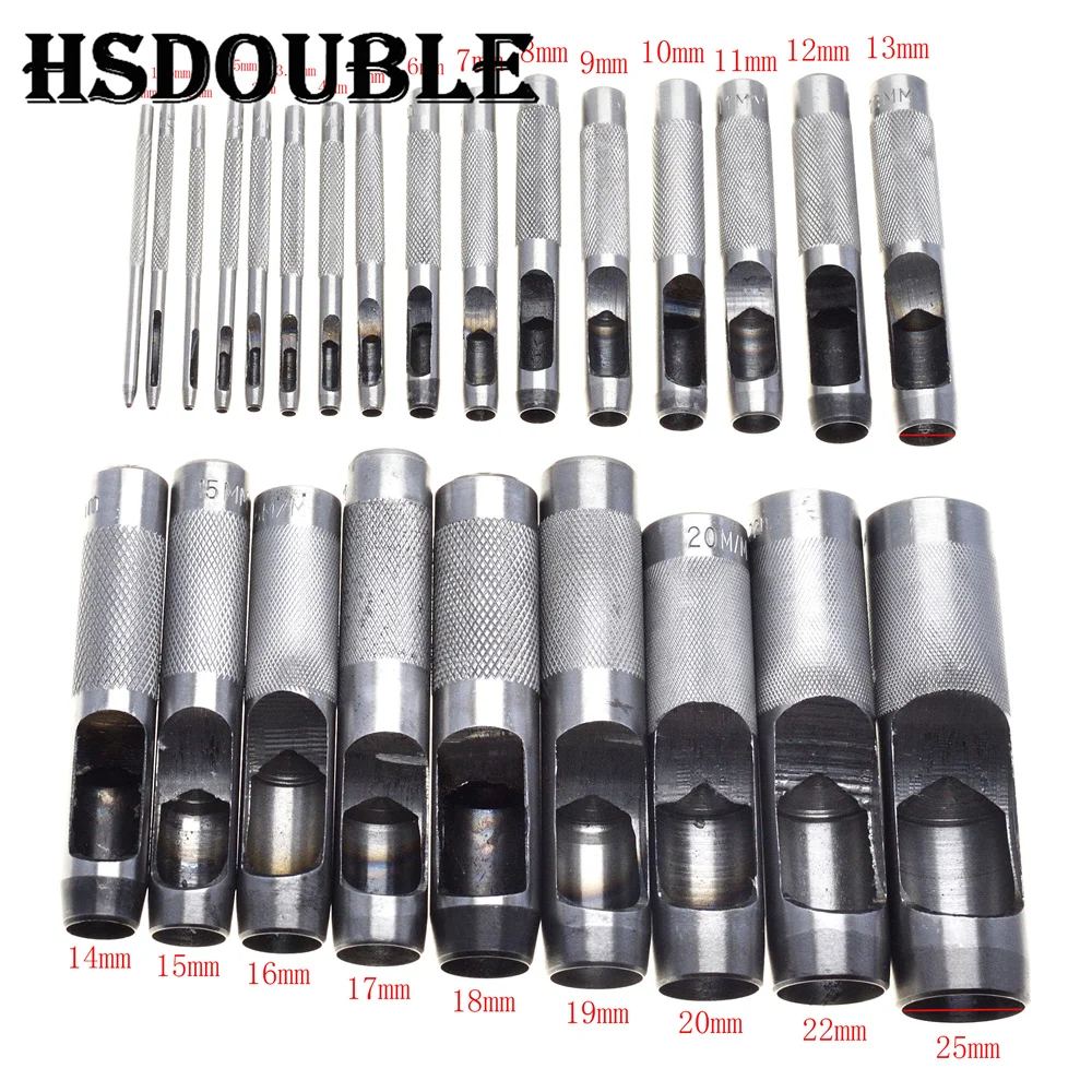 25 Size Pick Leather Tools Leather Punch Leathercraft Hole Craft Set Hollow Puncher Belt Punch 1.0mm-25mm for Clothing Canvas