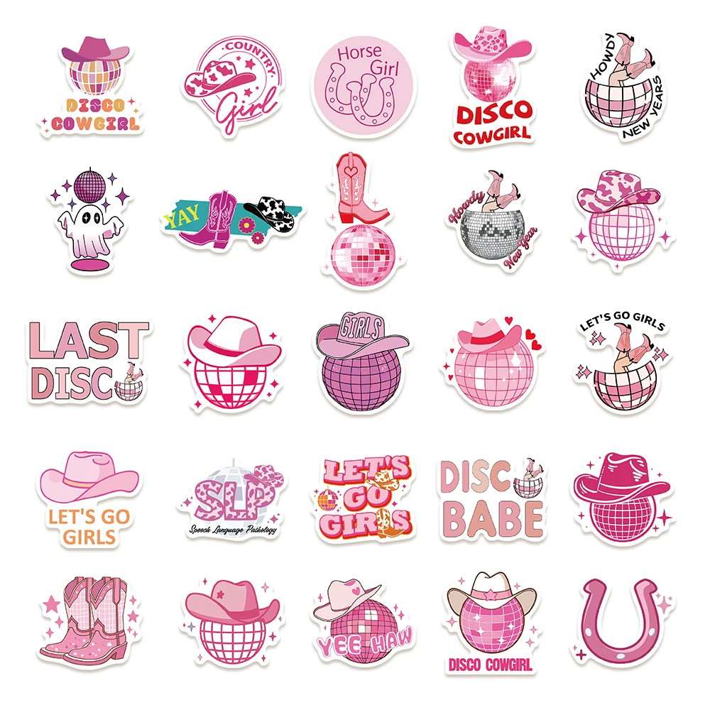 50 Stück rosa Disco-Cowgirl-Aufkleber, Cartoon-Dekoration, Sammelalbum, Laptop, Gepäck, Gitarre, Wasserbecher, Handyhülle, DIY-Aufkleber – Detail 3
