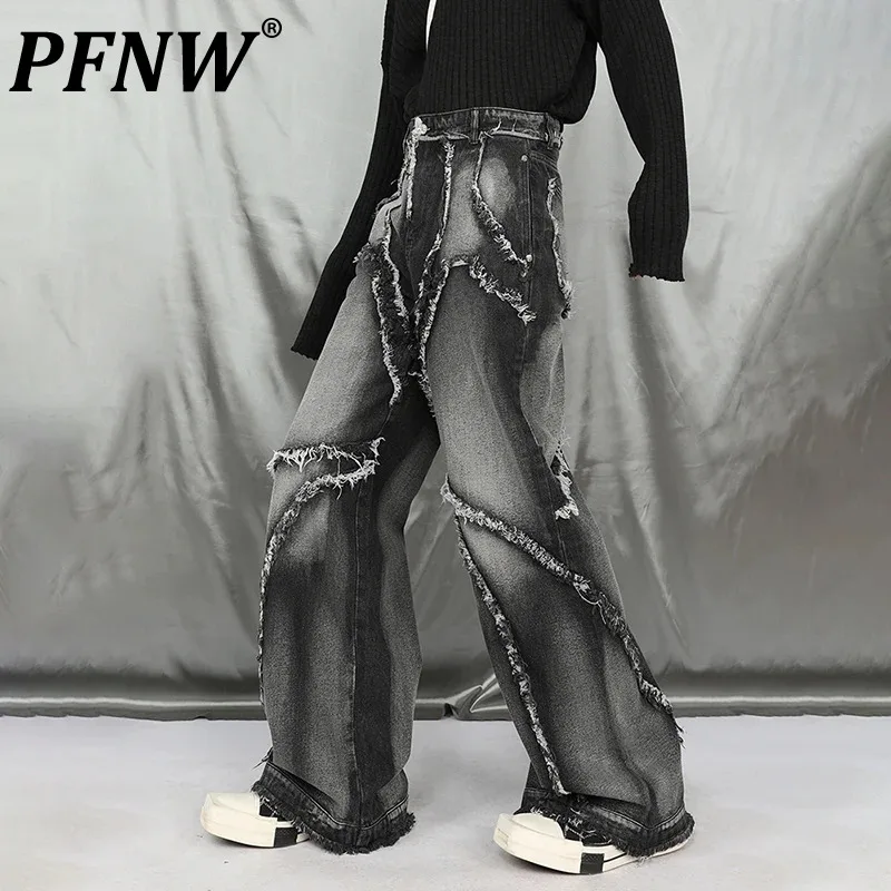 

PFNW Raw Edge Decontruction Men's Jeans High Street Niche Design Male Denim Pants Vintage Trousers 2024 Spring Chic New 28W2746