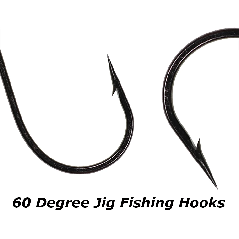 20PCS #1~#6/0 Big Sizes 60° Degree Jig Hook High Carbon Steel Thicked  Saltwater Freshwater Soft Worm Hooks