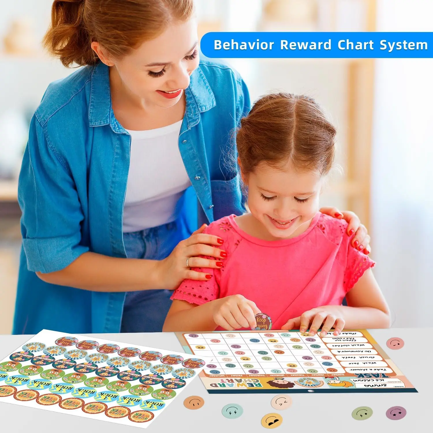 TMS - Tabella delle ricompense per bambini, grafico a stella magnetico per riconoscere e ispirare il buon comportamento in bambini e bambini, ragazzi e ragazze, con 4 penne magnetiche colorate