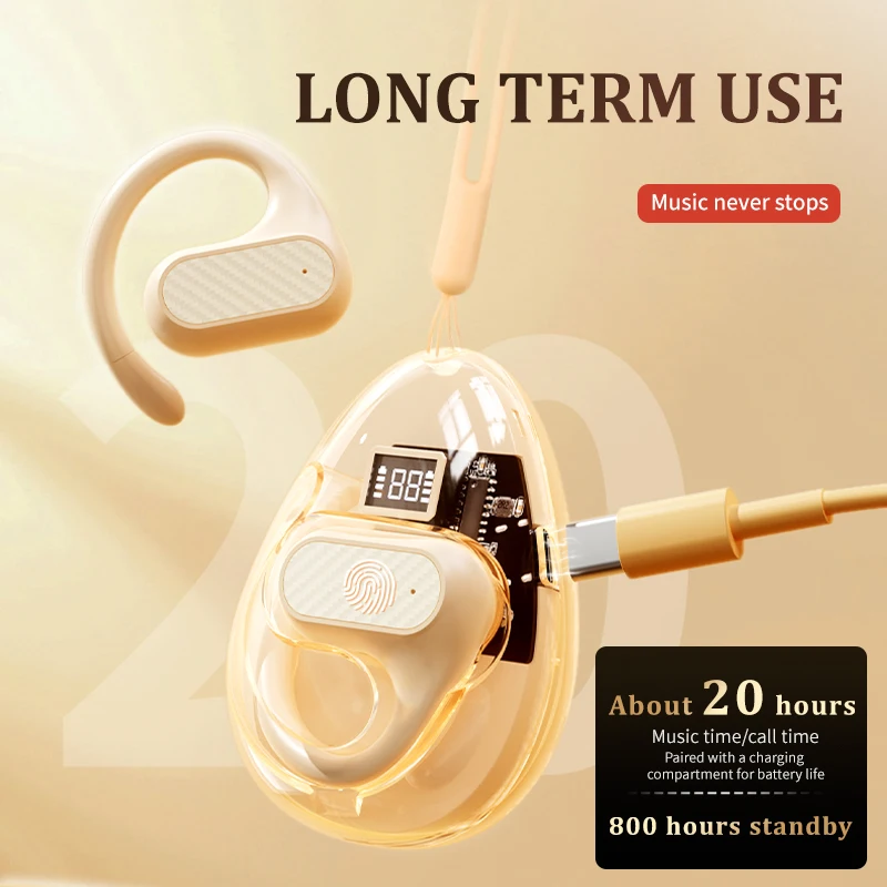 TWS Bluetooth 5.4 Earhook Earphone Sports Headsets Led Headphone Wireless Earbuds Noise Reduction Microphone With Hanging rope