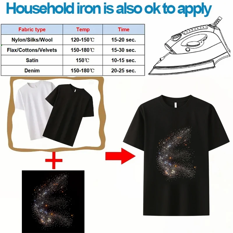 반짝이는 화이트 스타더스트 라인스톤 핫픽스 전사지 24.9x33.9cm 로맨틱 홈 데코 탑스 가방 반짝이는 공예 재료