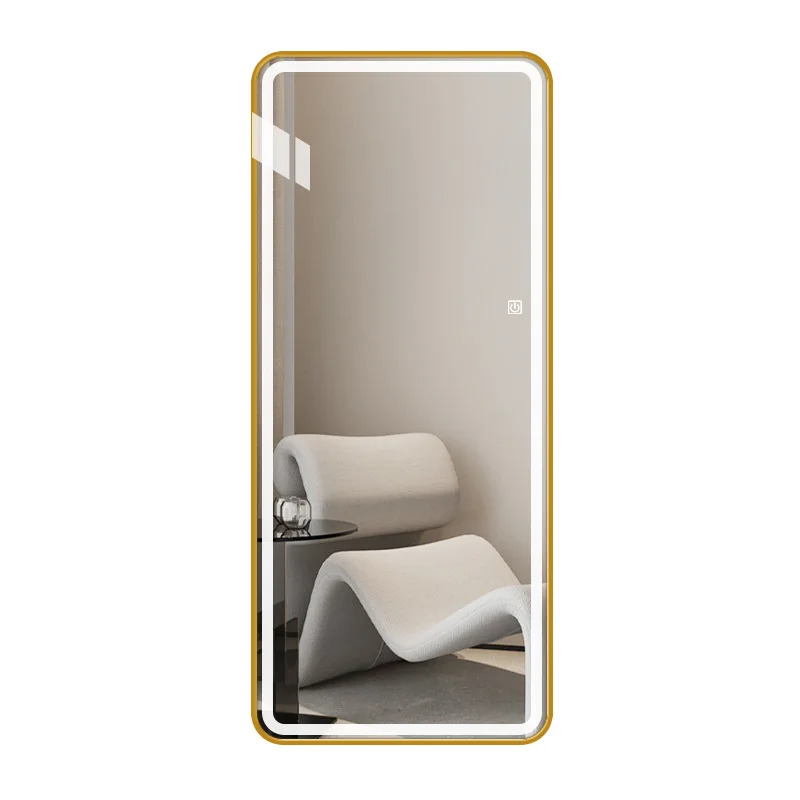 Square Full-length Mirror Full-body Mirror Smart LED Light Luminous Long with Metal Frame Plugged in Makeup Vanity