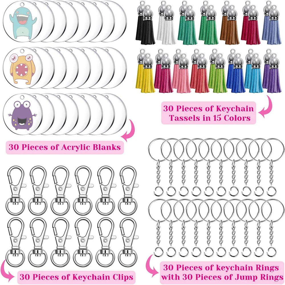 Acrylic Blank Keychains, 60pcs Clear Acrylic Keychains Including 15 Blank  Acrylic Keychains, 15 Keychain Tassels, 15 Keyring With Chain And 15 Jump  Rings