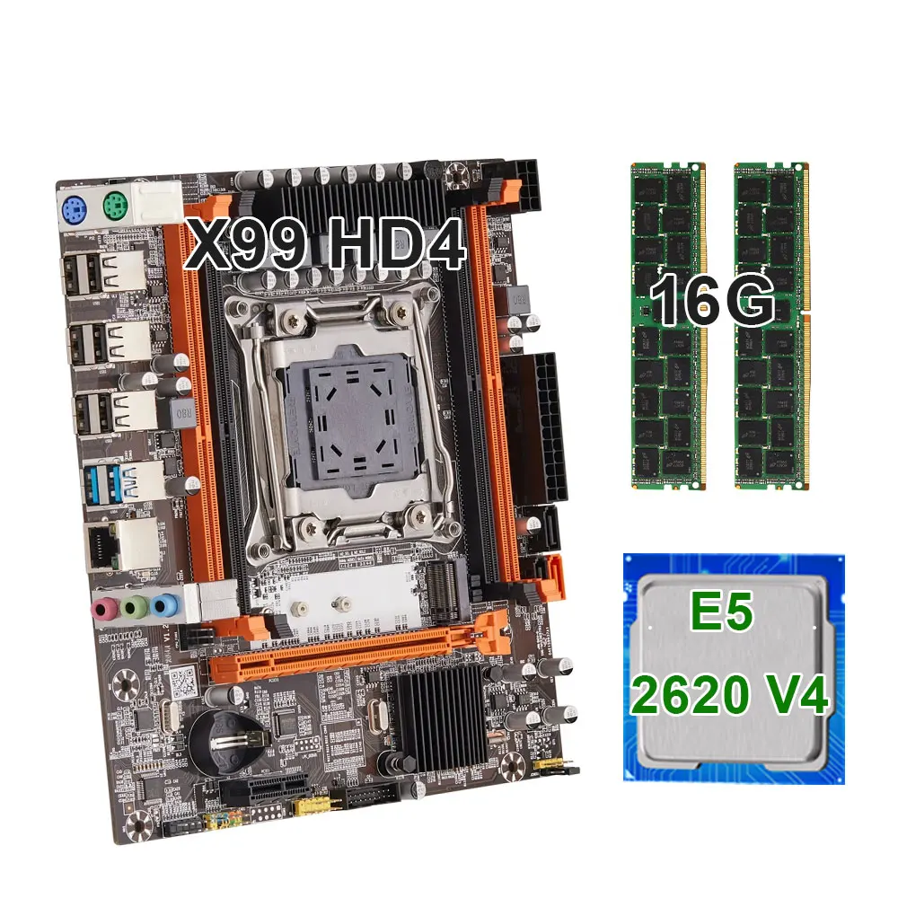 

KEYIYOU X99H D4 Motherboard Set LGA 2011-3 Kit Xeon E5 2620 V4 CPU Processor+ DDR4 2*8GB RAM Memory usb3.0 NVME/SATA M.2 M-ATX