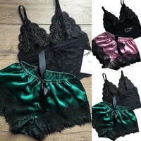 2 pièces femmes déshabillé en dentelle Lingerie hauts ensemble short et haut nuisette pyjamas décontractés vêtements de nuit 2