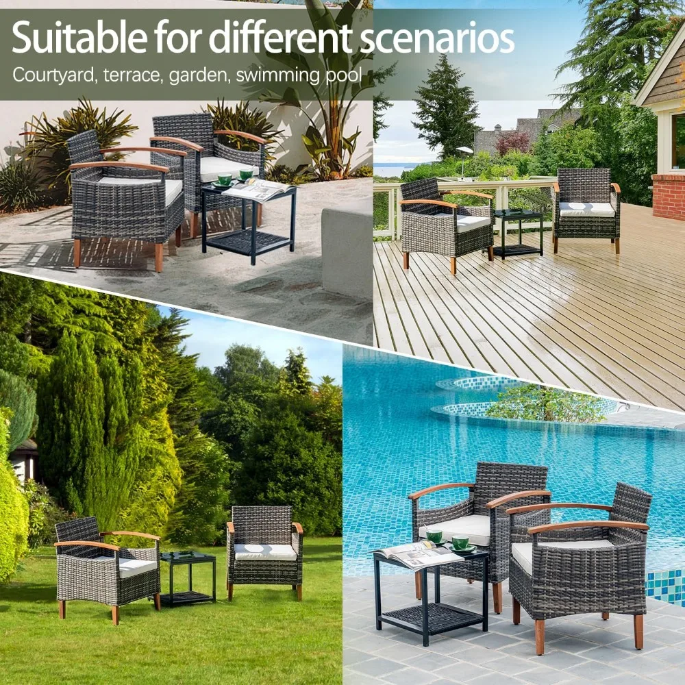 Outdoor Patio Furniture Sets, 3 Pcs   with Side Coffee Table,  for Yard Garden Backyard Lawn,  Outdoor Patio Furniture Sets 5