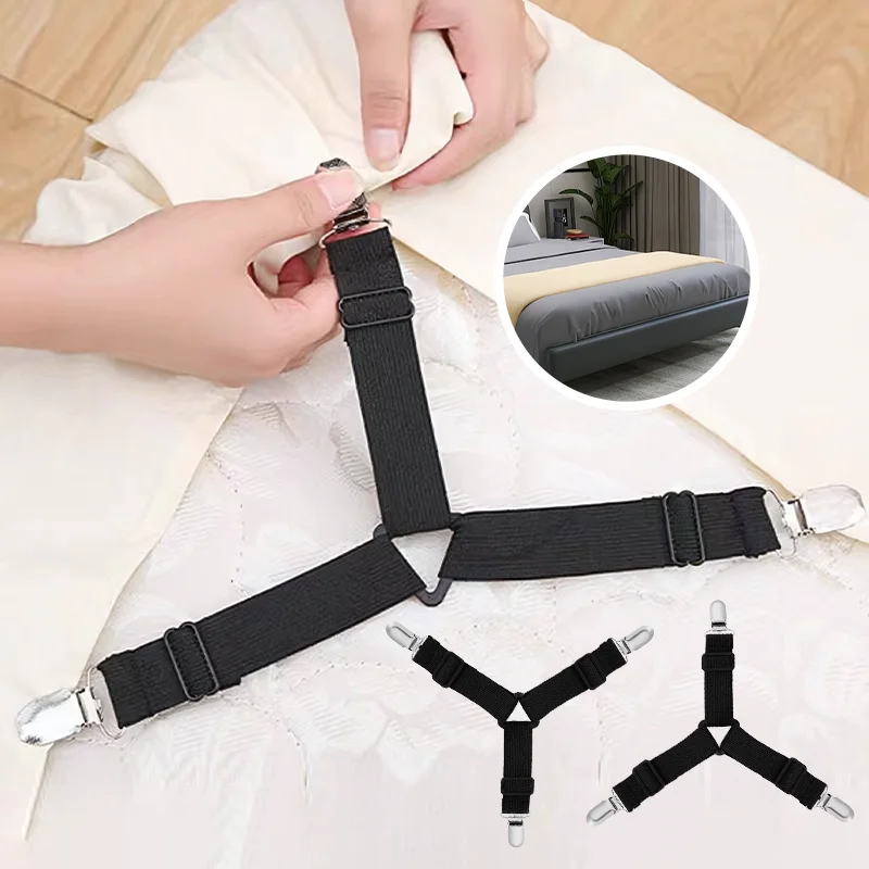 Bed Sheet Holder 4PCS Adjustable Straps Fitted Sheet Elastic Anti Slip Clip Blankets Quilt Holder Organize Gadgets