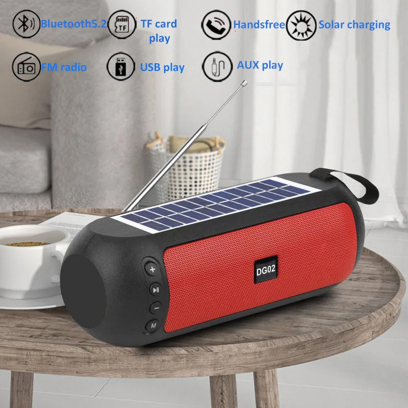 Receptor de Rádio FM de Carregamento Solar Portátil, Sem Fio, Bluetooth, Alto-falante, MP3, Leitor de música, Microfone, Suporte TF, USB