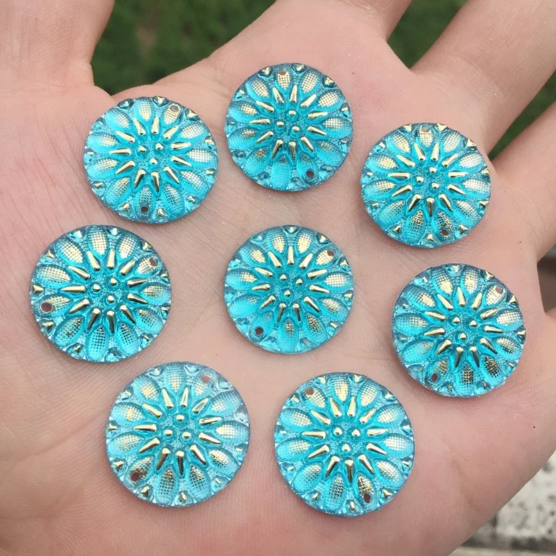 YUSDTSHA 크리스탈 플랫 백 아크릴 카보 숑 액세서리 diy 라인 석 버튼에 바느질 2 구멍 20mm 15pcs -B105