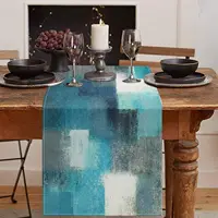 Nappe de table moderne gris sarcelle - 1 pièce, motif abstrait, style ferme, pour cuisine, table basse, dîner, fête 1