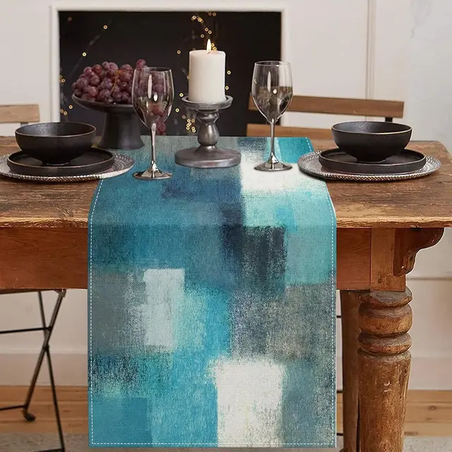 Nappe de table moderne gris sarcelle - 1 pièce, motif abstrait, style ferme, pour cuisine, table basse, dîner, fête 1