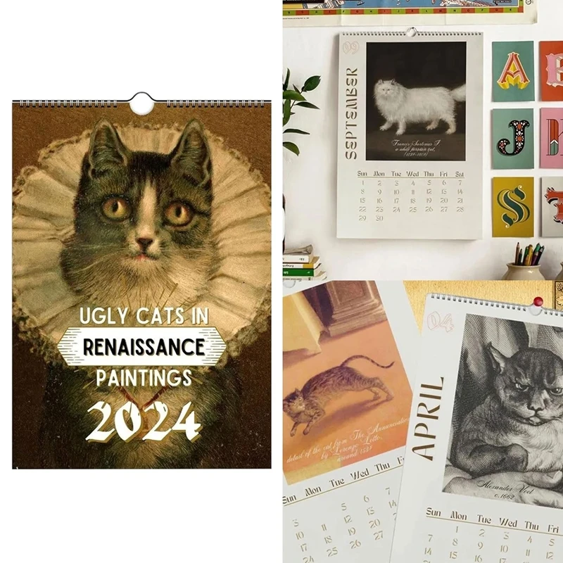 

Календарь 2024, 1 шт., календарь с уродливыми кошками, подарок на Новый год, календарь для домашнего декора, бумага для планирования