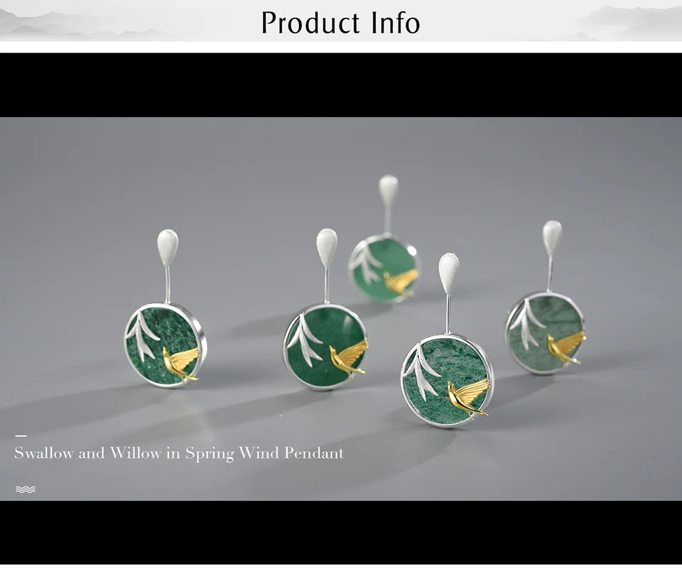 Silver Swallow and Willow Round Pendant Necklaces