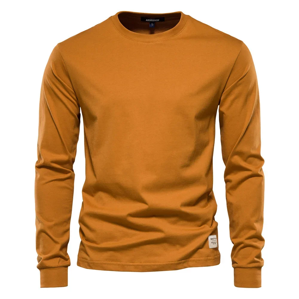 Casual Pure Cotton Long Sleeve Men's T-shirt neckline