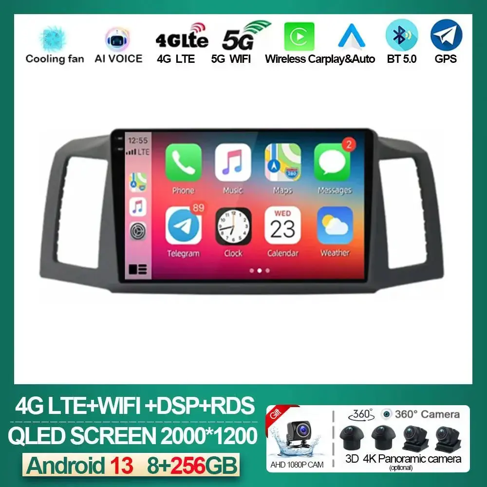 

Android 13 Multimedia for JEEP Grand Cherokee WK 2004 -2007 Car Radio Stereo Carplay Auto GPS Navigation Head Autoradio NO 2 Din