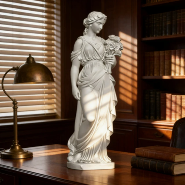 Sculpture de femme moderne tenant des fleurs, cadeau artistique pour le bureau et la maison, figurine minimaliste aux lignes apaisantes et à la beauté naturelle 1
