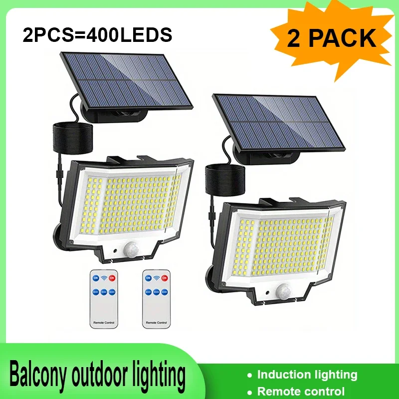 1/2pcs 400 LED Rainproof Solar Motion Lights Outdoor Separate Panel Solar Powered Light with Remote Wall Lights for Garden Patio 3pcs outdoor furniture wicker set modern wicker sunbed patio rattan sun lounger chair with 2pcs lounge and 1pc table