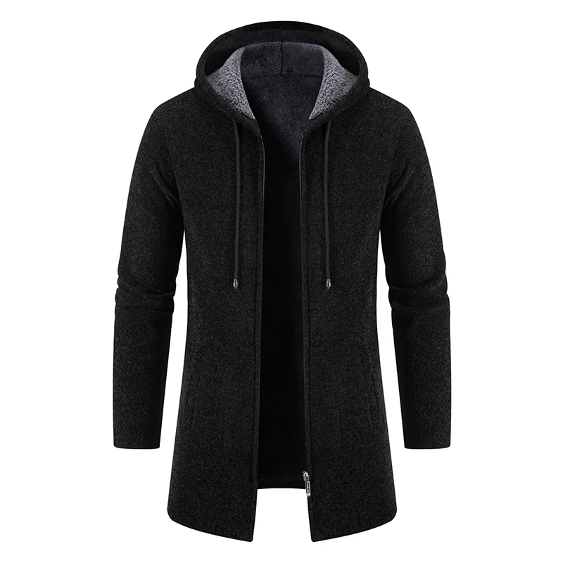 

New Men's Long Cardigan Winter Windproof Warm Hoodies Long Sleeve Zipper Jackets Comfortable Coats Cardigan Men