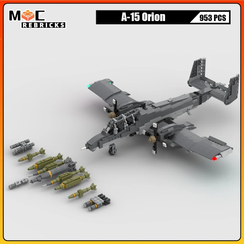 

MOC Building Block A-15 Orion Attack Fighter Model WW2 Aircraft DIY Assembly Collection Kit Bricks Toys Kid XMAS Gift